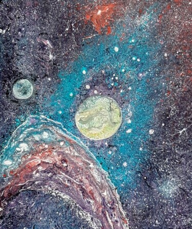 Rysunek zatytułowany „espace violet et pl…” autorstwa Iakim, Oryginalna praca, Akryl Zamontowany na Drewniana rama noszy