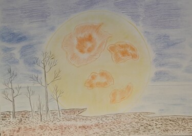 Drawing titled "grand soleil sur la…" by Iakim, Original Artwork, Pencil