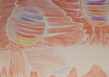 Drawing titled "planète rouge" by Iakim, Original Artwork, Pencil