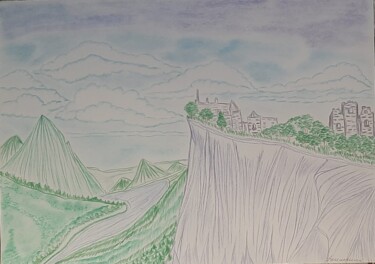 Dessin intitulée "château dans les mo…" par Iakim, Œuvre d'art originale, Crayon