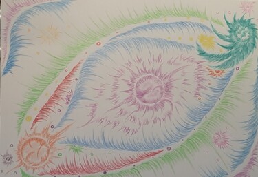 Dessin intitulée "les ondes cosmiques…" par Iakim, Œuvre d'art originale, Crayon