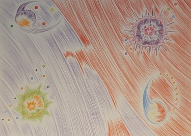 Desenho intitulada "Soleil étoiles et l…" por Iakim, Obras de arte originais, Lápis