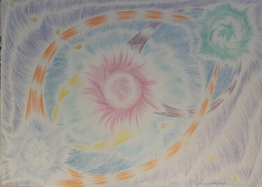 Drawing titled "Trois soleils" by Iakim, Original Artwork, Pencil