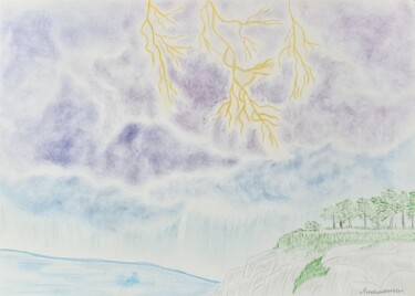 Dessin intitulée "l'arrivée de la tem…" par Iakim, Œuvre d'art originale, Crayon