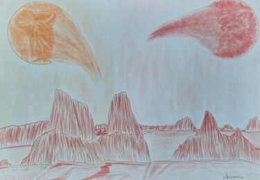 Zeichnungen mit dem Titel "Planète rouge avec…" von Iakim, Original-Kunstwerk, Bleistift