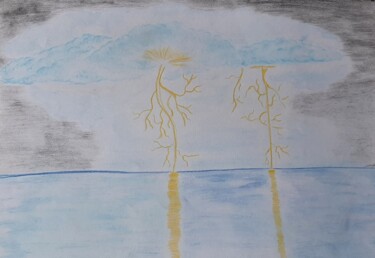 Рисунок под названием "deux éclairs dans l…" - Iakim, Подлинное произведение искусства, Карандаш