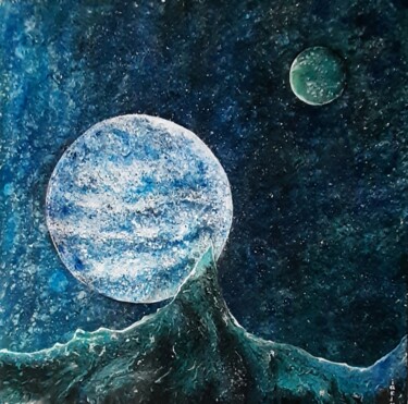 Dessin intitulée "Planète bleue et sa…" par Iakim, Œuvre d'art originale, Acrylique Monté sur Châssis en bois