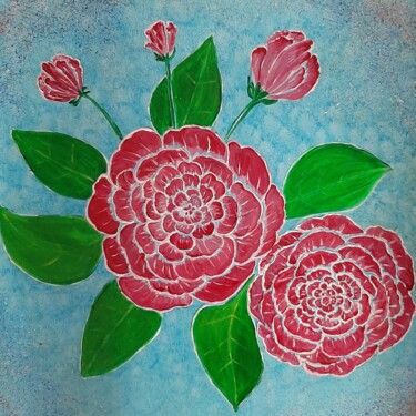 Dibujo titulada "Roses rouges sur fo…" por Iakim, Obra de arte original, Acrílico Montado en Bastidor de camilla de madera