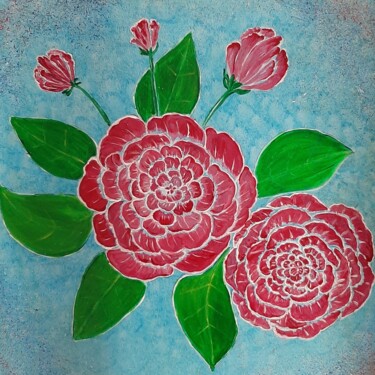 Dessin intitulée "Roses rouges sur fo…" par Iakim, Œuvre d'art originale, Acrylique Monté sur Châssis en bois