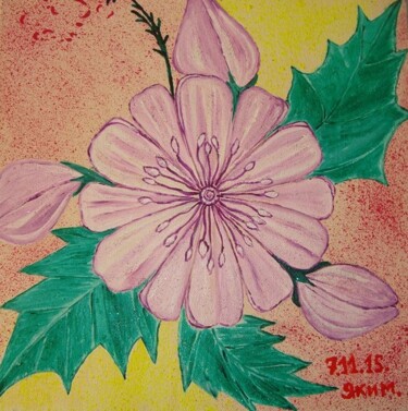Drawing titled "Fleur et bourgeons" by Iakim, Original Artwork, Acrylic Mounted on Wood Stretcher frame