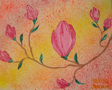 Dibujo titulada "fleurs bouclées rou…" por Iakim, Obra de arte original, Acrílico Montado en Bastidor de camilla de madera