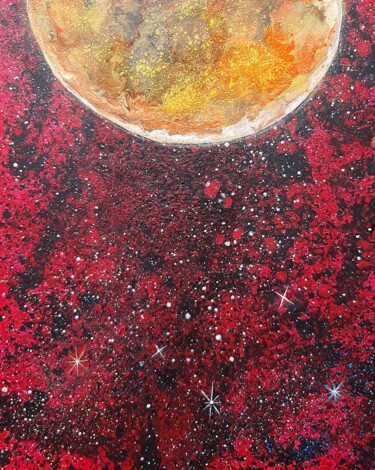 Рисунок под названием "Planète orange dans…" - Iakim, Подлинное произведение искусства, Акрил Установлен на Деревянная рама…