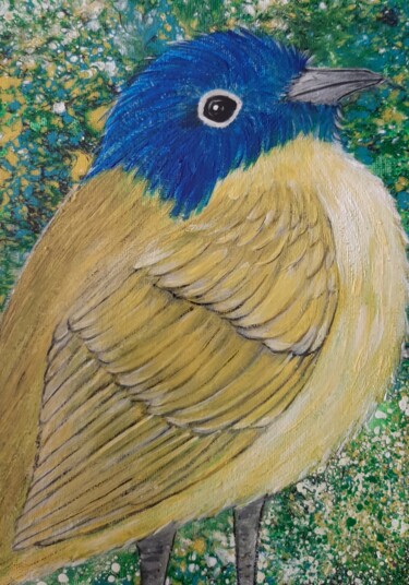 图画 标题为“Petit oiseau jaune” 由Iakim, 原创艺术品, 丙烯 安装在木质担架架上