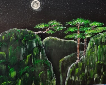 Drawing titled "Nuit tranquille" by Iakim, Original Artwork, Acrylic Mounted on Wood Stretcher frame