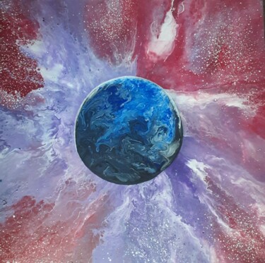 Рисунок под названием "Planète bleue dans…" - Iakim, Подлинное произведение искусства, Акрил Установлен на Деревянная рама д…