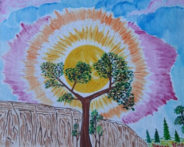 Drawing titled "soleil brillant" by Iakim, Original Artwork, Acrylic Mounted on Cardboard