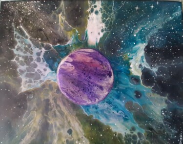 Dessin intitulée "planète violette" par Iakim, Œuvre d'art originale, Acrylique Monté sur Châssis en bois