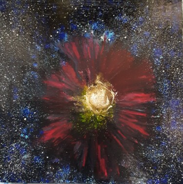 Dessin intitulée "Nébuleuse fleur rou…" par Iakim, Œuvre d'art originale, Acrylique Monté sur Châssis en bois