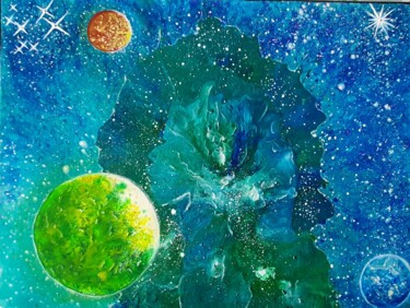 Dessin intitulée "Nébuleuse turquoise…" par Iakim, Œuvre d'art originale, Acrylique Monté sur Châssis en bois