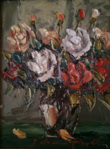Painting titled "FLOWERS" by Ialomiteanu, Original Artwork, Oil
