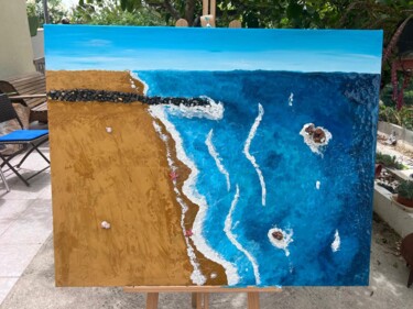 Schilderij getiteld "La Nostra Spiaggia" door Irina Amaro, Origineel Kunstwerk, Acryl Gemonteerd op Frame voor houten branca…