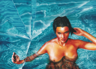 Painting titled "Girl in the pool" by Rikkihop, Original Artwork, Oil
