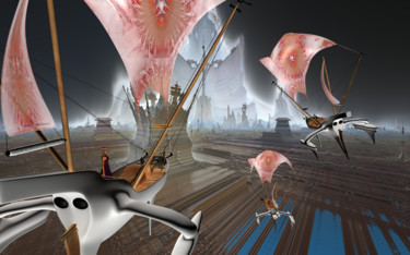 Digital Arts titled "Fractal Sailboats" by Rikkihop, Original Artwork, 3D Modeling