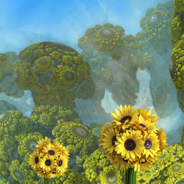 Digital Arts titled "Fractal Sunflowers" by Rikkihop, Original Artwork, 3D Modeling