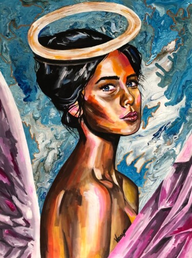 Painting titled "Angel" by Iana Venedchuk, Original Artwork, Acrylic Mounted on Wood Stretcher frame