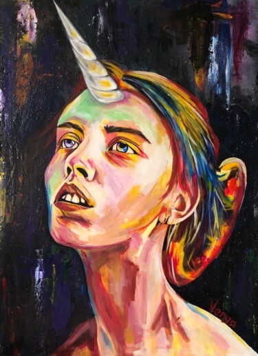 Картина под названием "Muse" - Яна Венедчук, Подлинное произведение искусства, Акрил Установлен на Деревянная рама для носил…