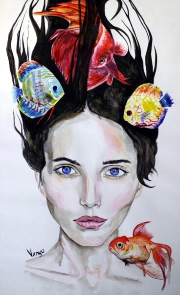 Картина под названием "Картина "Принцесса…" - Яна Венедчук, Подлинное произведение искусства, Акварель