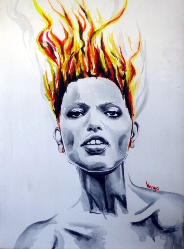 Pintura titulada "Королева огня" por Iana Venedchuk, Obra de arte original, Acuarela