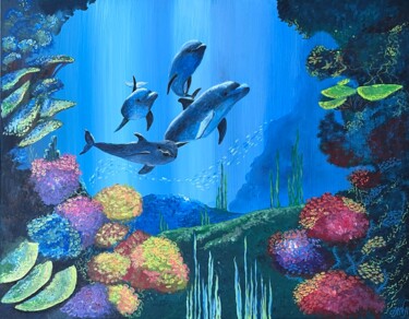 Malarstwo zatytułowany „The Dolphin Family” autorstwa Iana Volga, Oryginalna praca, Akryl