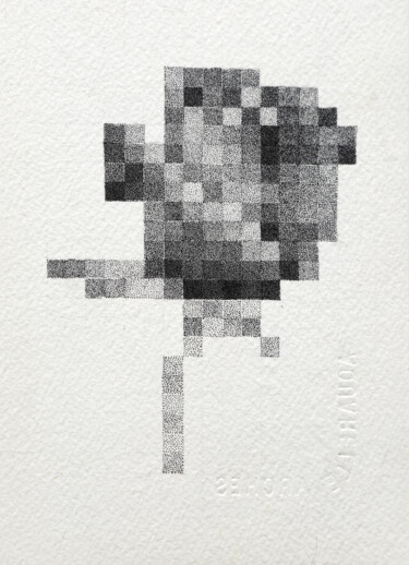 Dessin intitulée "Pixel Rose" par Iana Cherepanska, Œuvre d'art originale, Encre