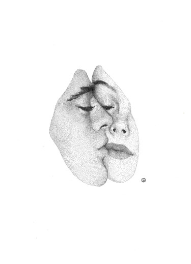 Drawing titled "Kiss. Vintage Faces…" by Iana Cherepanska, Original Artwork, Ink