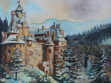 Картина под названием "Bran Castle. Winter" - Iaroslav Hmelnitki, Подлинное произведение искусства, Масло