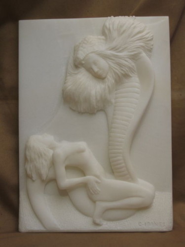 Sculpture intitulée "La femme au serpent" par Christian Ibanes, Œuvre d'art originale, Pierre