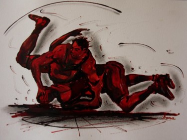 lutte-n-3-dessin-encre-sanguine-et-crayon-noir-d-ibara-sur-papier-aquarelle-300gr-format-30cm-sur-42cm.jpg Drawing titled "lutte-n-3-dessin-en…" by Henri Ibara, Original Art, Ink