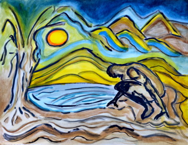 Peinture intitulée "Au bord de l'étang" par Thierry Ibert, Œuvre d'art originale, Acrylique