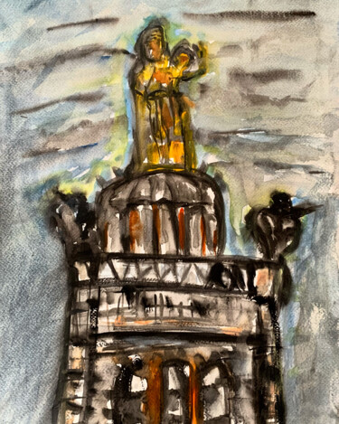 Картина под названием "Notre Dame de le Ga…" - Thierry Ibert, Подлинное произведение искусства, Гуашь