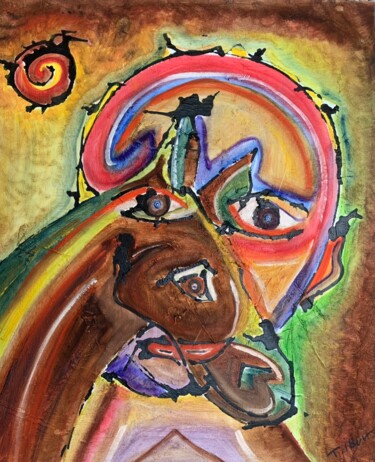 Peinture intitulée "L’homme cheval" par Thierry Ibert, Œuvre d'art originale, Huile