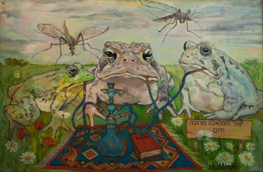 Peinture intitulée "frog rastaman.jpg" par Skullinsky, Œuvre d'art originale, Huile