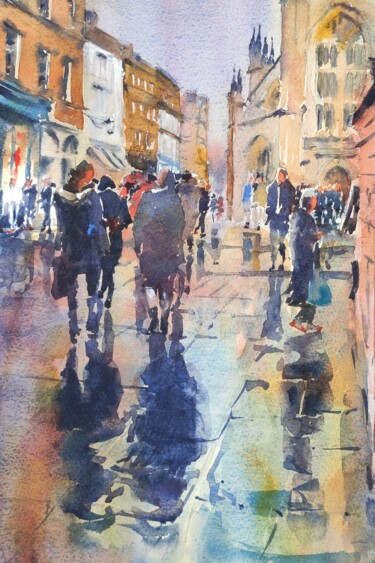 Painting titled "Bath City Centre" by Ibolya Taligas, Original Artwork, Watercolor