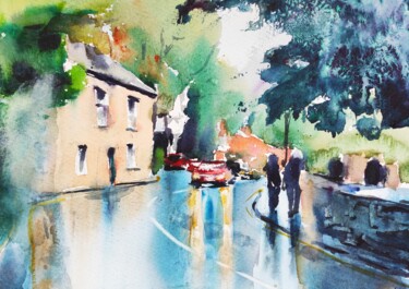 Painting titled "Rainy day in Grasme…" by Ibolya Taligas, Original Artwork, Watercolor