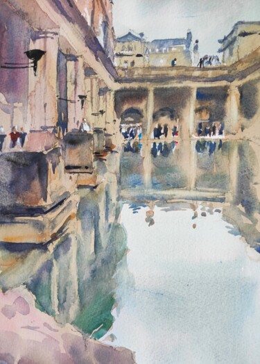 Painting titled "The Roman Baths" by Ibolya Taligas, Original Artwork, Watercolor
