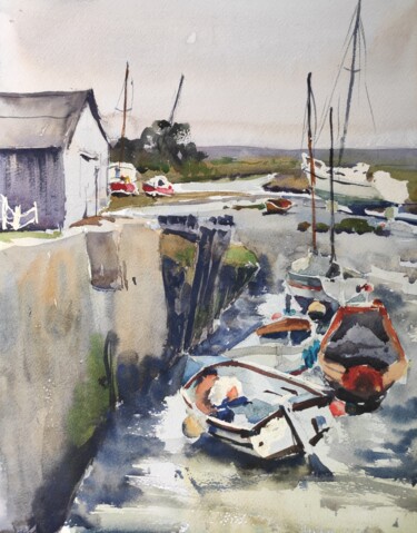 Peinture intitulée "Porlock Weir" par Ibolya Taligas, Œuvre d'art originale, Aquarelle