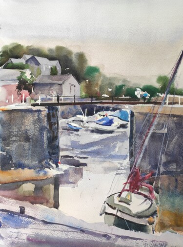 Painting titled "Porlock Weir 2" by Ibolya Taligas, Original Artwork, Watercolor