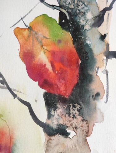 Painting titled "Autumn leaf" by Ibolya Taligas, Original Artwork, Watercolor