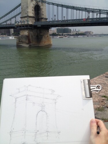 "Chain Bridge, Budap…" başlıklı Tablo Ibolya Taligas tarafından, Orijinal sanat, Kalem