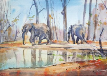 Painting titled "Majestic Survivals" by Ibolya Taligas, Original Artwork, Watercolor